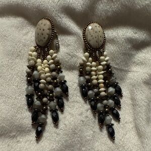 1980s Elegant Vintage Beaded Tassel Dangle Earrings, Boho Jewelry Clip On Backs